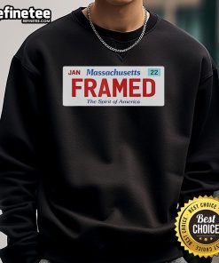 Official framed Massachusetts license plate sweatshirt featuring Police Justice satire logo, perfect for unique fashion lovers.