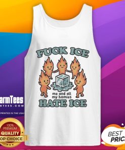Official 'Fuck Ice, Hate Ice' tank top design featuring bold text for fans and friends, perfect for casual wear.