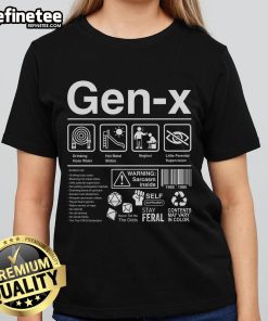 Funny Gen X ladies tee featuring the Official Gen X label design, perfect for nostalgic fashion lovers.