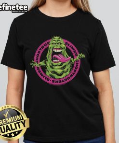 Official Ghostbusters Frozen Empire Slimer Ladies Tee featuring a vibrant Slimer graphic on a stylish women's shirt.