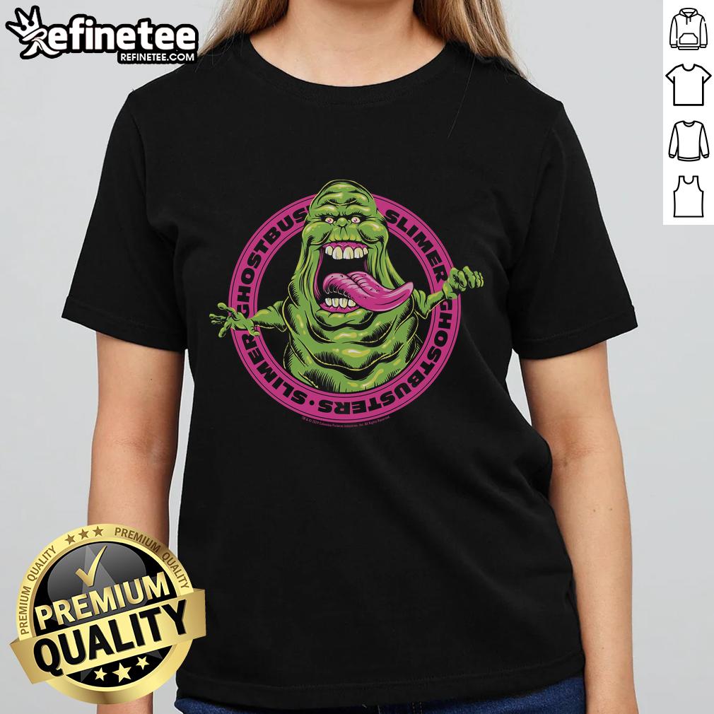 Official Ghostbusters Frozen Empire Slimer Ladies Tee Official Ghostbusters Frozen Empire Slimer Ladies Tee featuring a vibrant Slimer graphic on a stylish women's shirt.