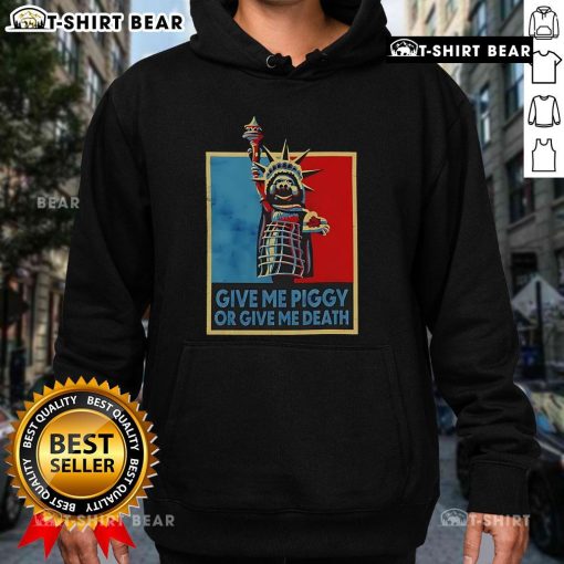 Official Give Me Piggy Or Give Me Death Hoodie in black, featuring a bold graphic design on the front.