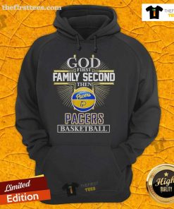 Official God First Family Second Indiana Pacers Basketball cross hoodie in vibrant colors, perfect for fans and casual wear.