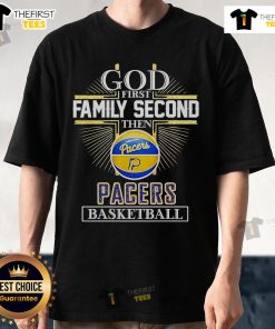 Official God First Family Second Indiana Pacers Basketball Cross T-Shirt in vibrant colors, perfect for fans and family.