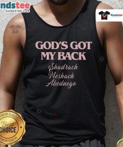 Official Gods Got My Back Tank Top featuring a bold graphic design, perfect for casual wear and expressing faith.