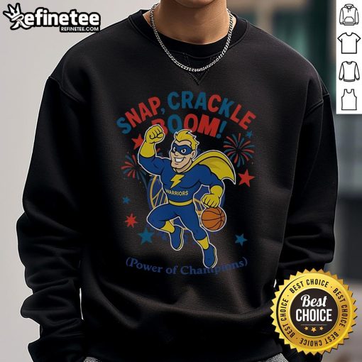 Official Golden State Warriors Snap Crackle Boom Independence Day sweatshirt featuring bold team graphics and vibrant colors.