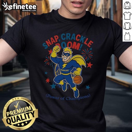 Golden State Warriors Snap Crackle Boom T-Shirt for Independence Day, celebrating champions in vibrant team colors.