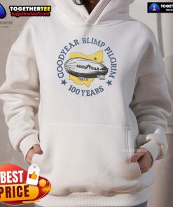 Official Goodyear Blimp Pilgrim 100 Years Hoodie featuring iconic logo and commemorative design in a stylish, comfortable fit.
