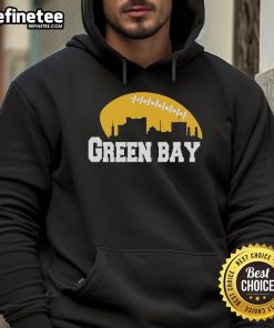 Official Green Bay City Skyline Football Hoodie featuring vibrant cityscape design and team colors, perfect for fans.