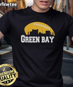 Alt Text: Official Green Bay City Skyline Football T-Shirt featuring a vibrant skyline design and team colors. Perfect for fans!