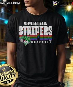 Official Gwinnett Stripers Bimm Ridder Pride T-Shirt showcasing vibrant team colors and logo for fans and supporters.