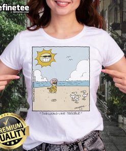 Official Heathcliff This Looks Like Trouble fun helmet graphic on a stylish daily ladies tee shirt.