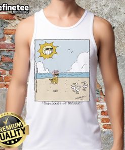 Official Heathcliff This Looks Like Trouble fun helmet design on a stylish daily tank top for casual wear.