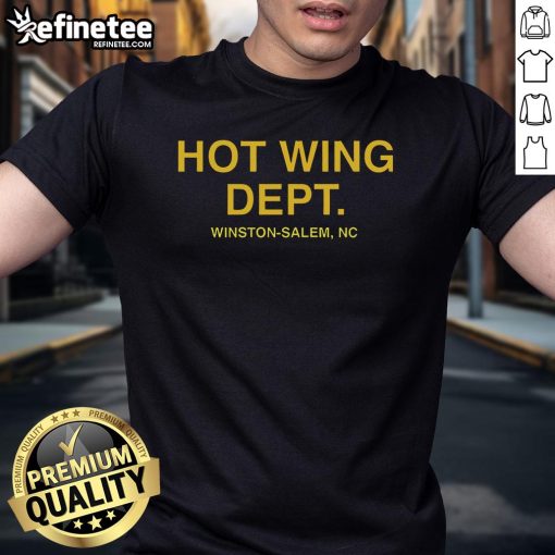 Official Hot Wing Dept T-Shirt featuring bold graphics and vibrant colors, perfect for hot wing lovers and food enthusiasts.