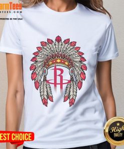 Official Houston Rockets Native American logo on a stylish ladies tee, perfect for fans and casual wear.