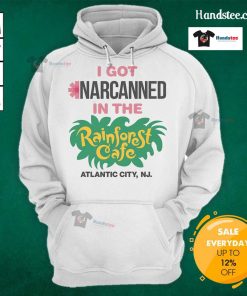 Official I Got Narcanned in the Cafe Atlantic City NJ Hoodie featuring bold text design and cozy fabric.