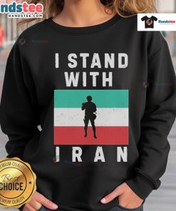 Official I Stand With Iran Protest Sweatshirt featuring bold messages of support for Iran's freedom and human rights.