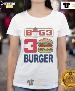 Alt Text: Official Ice Cube BIG3 30 Burger Ladies Tee featuring vibrant graphics, perfect for fans of basketball and streetwear.