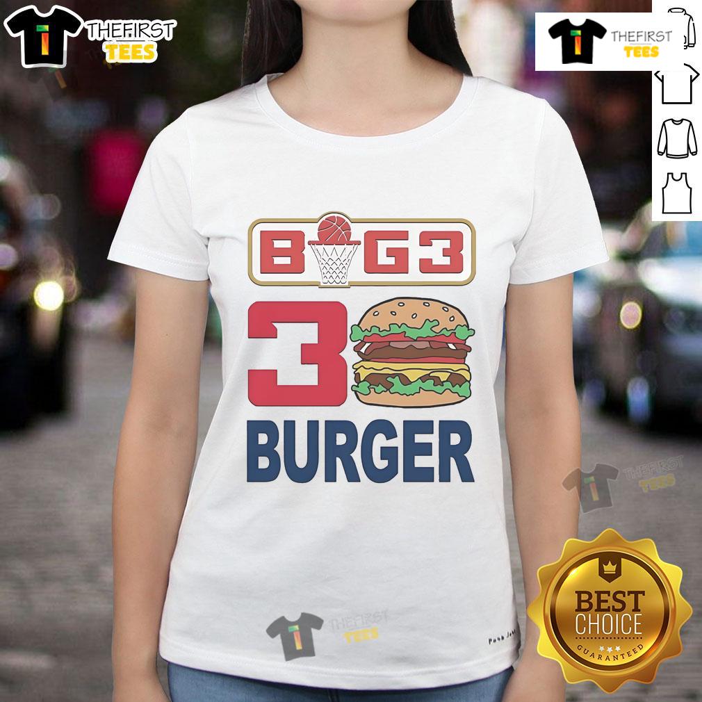 Official Ice Cube Big3 30 Burger Ladies Tee Alt Text: Official Ice Cube BIG3 30 Burger Ladies Tee featuring vibrant graphics, perfect for fans of basketball and streetwear.
