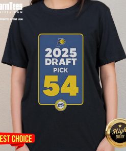Official Indiana Pacers 2025 Draft Pick 54 Ladies Tee featuring team colors and logo for stylish game day wear.