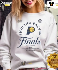 Official Indiana Pacers 2025 Eastern Conference Champions NBA Playoffs sweatshirt design featuring team colors and logo.