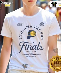 Official Indiana Pacers 2025 Eastern Conference Champions NBA Playoffs T-Shirt featuring team logo and vibrant design.