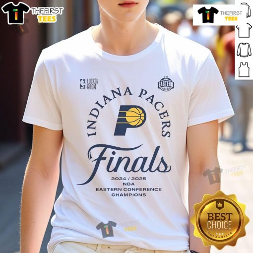 Official Indiana Pacers 2025 Eastern Conference Champions NBA Playoffs T-Shirt featuring team logo and vibrant design.