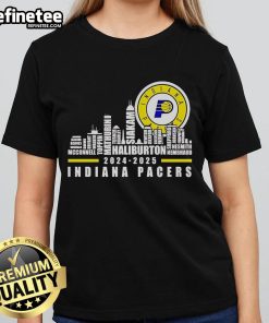 Official Indiana Pacers NBA 2024-2025 Skyline Ladies Tee featuring team colors and logo, perfect for fans.