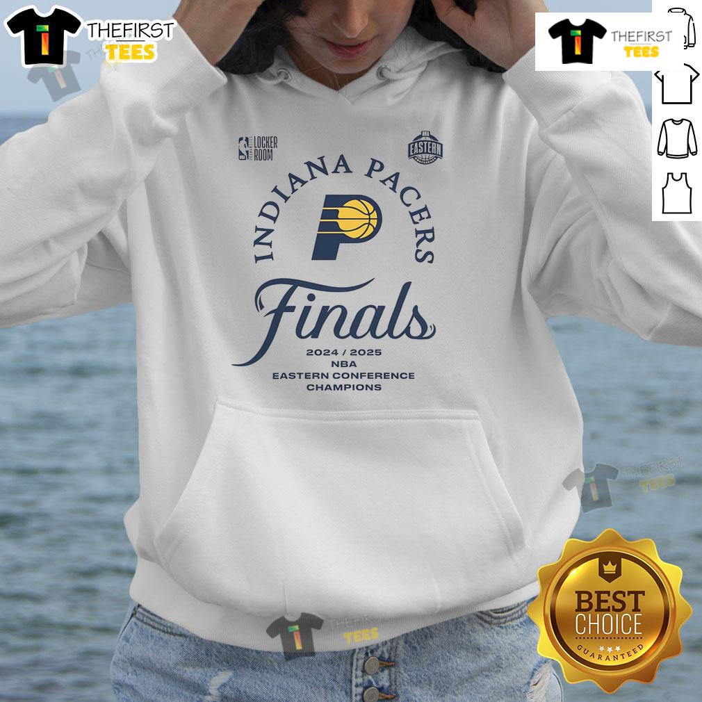 Official Indiana Pacers Nba Finals Eastern Conference Champions 2025 Hoodie Official Indiana Pacers NBA Finals Eastern Conference Champions 2025 hoodie in blue with logo and championship details.