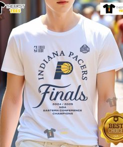 Official Indiana Pacers NBA Finals Eastern Conference Champions 2025 T-Shirt showcasing vibrant team colors and logo.