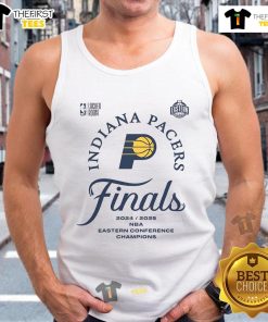Official Indiana Pacers NBA Finals Eastern Conference Champions 2025 tank top showcasing team colors and logo.
