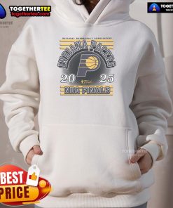2025 Official Indiana Pacers NBA Finals hoodie featuring team colors and logo, perfect for fans and collectors.