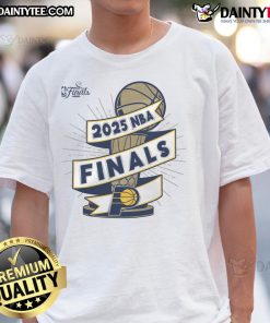 Official Indiana Pacers Stadium Essentials 2025 NBA Finals Clutch T-Shirt featuring team logo and vibrant design.