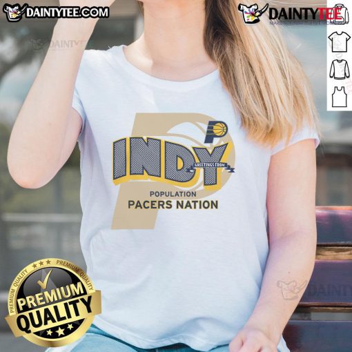 Official Indiana Pacers Stadium Essentials Ladies Tee featuring team logo and vibrant design for fans.