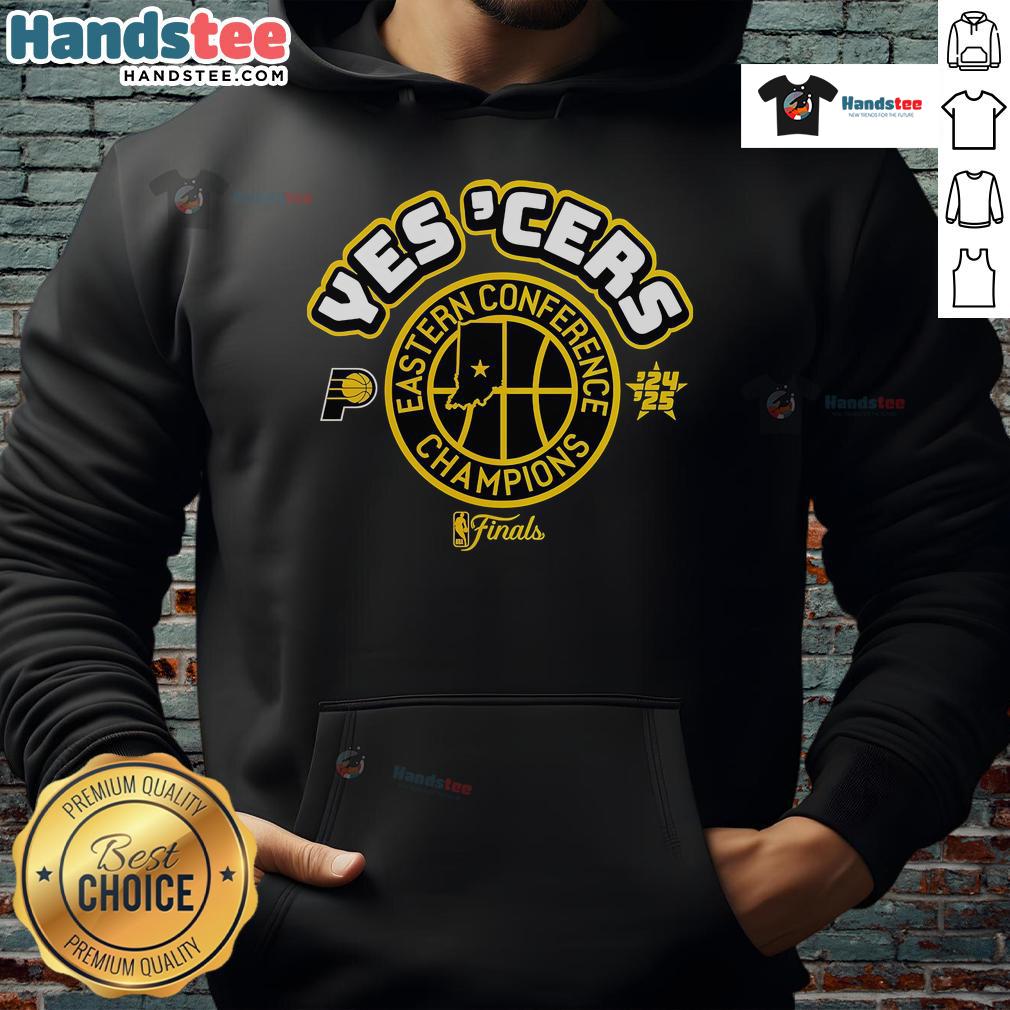 Official Indiana Pacers Yes ‘Cers Eastern Conference Champions 2025 Hoodie Alt Text: Official Indiana Pacers Yes Cers Eastern Conference Champions 2025 Hoodie in blue and gold, perfect for fans.