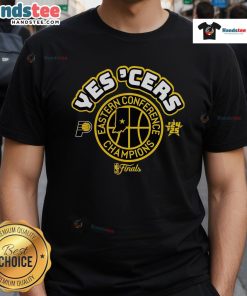 Official Indiana Pacers Yes Cers Eastern Conference Champions 2025 T-Shirt featuring team colors and logo.