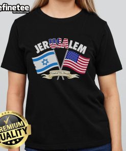 Official Jerusalem United We Stand Israel American Flag Ladies Tee featuring a stylish design for proud supporters.