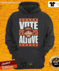 Alt Text: Official Jose Altuve 2025 Vote Hoodie featuring bold graphics and team colors, perfect for fans and supporters.