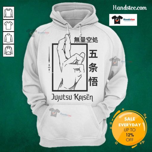Alt Text: Official Jujutsu Kaisen Hand Gesture Hoodie featuring iconic anime symbols and a stylish design for fans.