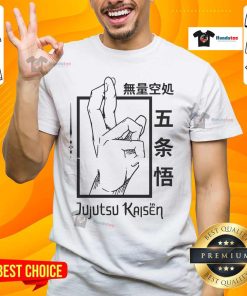 Alt Text: Official Jujutsu Kaisen Hand Gesture T-Shirt featuring iconic anime design and vibrant colors for fans.