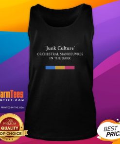 Alt Text: Official Junk Culture Orchestral Manoeuvres in the Dark tank top featuring vintage design and vibrant colors.
