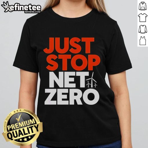Official Just Stop Net Zero 25 Ladies Tee featuring a stylish design, perfect for eco-conscious fashion enthusiasts.