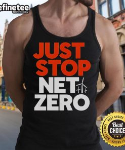 Official Just Stop Net Zero 25 tank top featuring bold graphics for eco-conscious fashion enthusiasts.