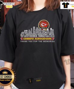 Alt Text: Official Kansas City Chiefs Football tee featuring 'Thank You For The Memories' design with city skyline graphic.