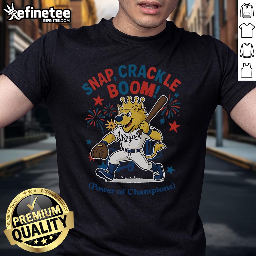 Official Kansas City Royals Snap Crackle Boom Power Of Champions Indepencence Day T-Shirt Alt Text: Kansas City Royals Snap Crackle Boom Independence Day T-Shirt showcasing team spirit and patriotic design.