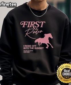 Alt Text: Kelsea Ballerini 'First Rodeo' sweatshirt featuring sunset design, perfect for fans of country music and cozy style.