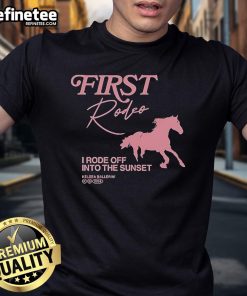 Alt Text: Official Kelsea Ballerini First Rodeo T-Shirt featuring sunset graphic, perfect for fans and country music lovers.