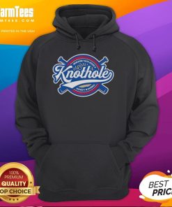 Official Knothole hoodie promoting youth access and diversity in baseball with unique logo design.