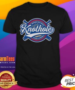 Alt Text: Official Knothole logo T-shirt promoting youth access and diversity in baseball, showcasing vibrant design and inclusivity.