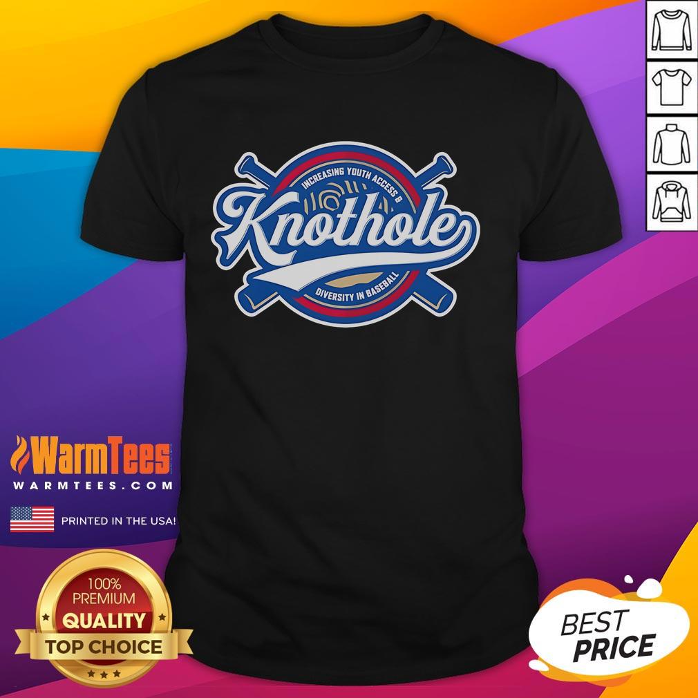 Official Knothole Increasing Youth Access And Diversity In Baseball Logo T-Shirt Alt Text: Official Knothole logo T-shirt promoting youth access and diversity in baseball, showcasing vibrant design and inclusivity.